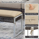 43 Inch Patio Rectangle Ottoman with Metal Legs and Seat Cushion-Beige by LJGDeals