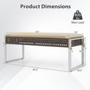 43 Inch Patio Rectangle Ottoman with Metal Legs and Seat Cushion-Beige