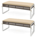 43 Inch Patio Rectangle Ottoman Pack of 2 with Metal Legs and Seat Cushion-Beige by LJGDeals