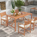 55 Inch Patio Rectangular Acacia Wood Dining Table with Umbrella Hole by LJGDeals
