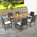 Patio Acacia Wood Dining Table with Umbrella Hole and Metal Legs by LJGDeals