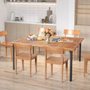 Patio Acacia Wood Dining Table with Umbrella Hole and Metal Legs by LJGDeals