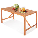 55 Inch Patio Rectangular Acacia Wood Dining Table with Umbrella Hole by LJGDeals