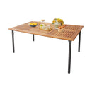 Patio Acacia Wood Dining Table with Umbrella Hole and Metal Legs by LJGDeals
