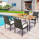 Patio Acacia Wood Dining Table with Umbrella Hole and Metal Legs by LJGDeals