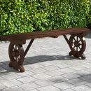Patio Rustic Wood Bench with Wagon Wheel Base by LJGDeals