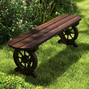 Patio Rustic Wood Bench with Wagon Wheel Base by LJGDeals