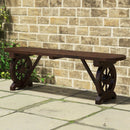 Patio Rustic Wood Bench with Wagon Wheel Base by LJGDeals