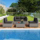 5-Piece Outdoor Patio Sectional Sofa Couch and Glass Coffee Table with Cushions by LJGDeals