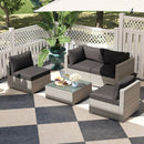5-Piece Outdoor Patio Sectional Sofa Couch and Glass Coffee Table with Cushions by LJGDeals