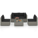 5-Piece Outdoor Patio Sectional Sofa Couch and Glass Coffee Table with Cushions by LJGDeals