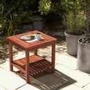 Set of 2 Double-Tier Acacia Wood Patio Side Table with Slatted Tabletop and Shelf by LJGDeals