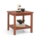 Double-Tier Acacia Wood Patio Side Table with Slatted Tabletop and Shelf by LJGDeals