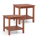 Set of 2 Double-Tier Acacia Wood Patio Side Table with Slatted Tabletop and Shelf by LJGDeals