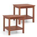 Double-Tier Acacia Wood Patio Side Table with Slatted Tabletop and Shelf by LJGDeals