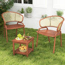 Double-Tier Acacia Wood Patio Side Table with Slatted Tabletop and Shelf by LJGDeals