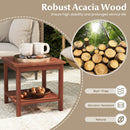 Set of 2 Double-Tier Acacia Wood Patio Side Table with Slatted Tabletop and Shelf by LJGDeals