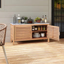 Patio Storage Cabinet 2-Door Acacia Wood Storage Container with Faux Marble Top by DirectDeals