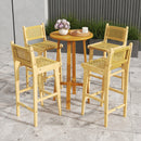 Patio Teak Wood Bar Stool with Rattan Backrest and Seat by DirectDeals