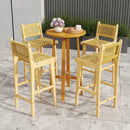 Patio Teak Wood Bar Stool with Rattan Backrest and Seat by LJGDeals