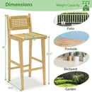 Patio Teak Wood Bar Stool with Rattan Backrest and Seat by DirectDeals