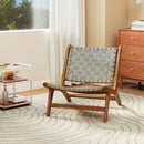 Patio Teak Wood Chair Outdoor Mid-Century Accent Chair with Nylon Webbing Seat by LJGDeals