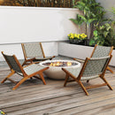 Patio Teak Wood Chair Outdoor Mid-Century Accent Chair with Nylon Webbing Seat