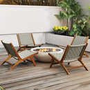 Patio Teak Wood Chair Outdoor Mid-Century Accent Chair with Nylon Webbing Seat by LJGDeals