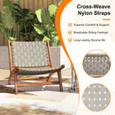 Patio Teak Wood Chair Outdoor Mid-Century Accent Chair with Nylon Webbing Seat