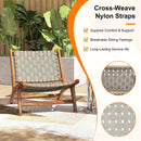 Patio Teak Wood Chair Outdoor Mid-Century Accent Chair with Nylon Webbing Seat by LJGDeals