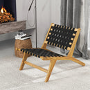 Indoor Patio Teak Wooden Chair with Woven Webbing Seat and Backrest by LJGDeals