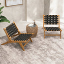 Indoor Patio Teak Wooden Chair with Woven Webbing Seat and Backrest by LJGDeals