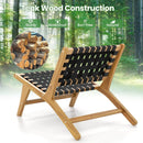 Indoor Patio Teak Wooden Chair with Woven Webbing Seat and Backrest by LJGDeals