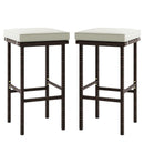 Patio Wicker Bar Stools Set of 2 with Seat Cushions and Footrest