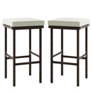 Patio Wicker Bar Stools Set of 2 with Seat Cushions and Footrest by LJGDeals