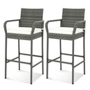 Patio Wicker Barstools with Armrests and Soft Cushions for Porch Backyard Set of 2 by LJGDeals