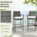 Patio Wicker Barstools with Armrests and Soft Cushions for Porch Backyard Set of 2 by LJGDeals