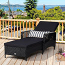 Patio Wicker Chaise Lounge Chair with Pillow and Adjustable Backrest with Cushion-Black by LJGDeals