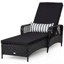 Patio Wicker Chaise Lounge Chair with Pillow and Adjustable Backrest with Cushion-Black by DirectDeals