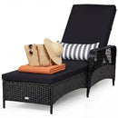 Patio Wicker Chaise Lounge Chair with Pillow and Adjustable Backrest with Cushion-Black by DirectDeals