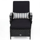 Patio Wicker Chaise Lounge Chair with Pillow and Adjustable Backrest with Cushion-Black by DirectDeals