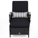 Patio Wicker Chaise Lounge Chair with Pillow and Adjustable Backrest with Cushion-Black by LJGDeals