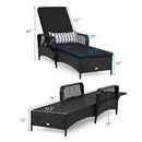Patio Wicker Chaise Lounge Chair with Pillow and Adjustable Backrest with Cushion-Black by DirectDeals