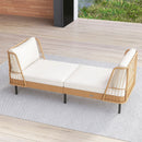 Patio Wicker Daybed Outdoor Boho Rattan Loveseat Sofa with Seat and Back Cushions-White by LJGDeals