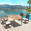 5 Pieces Patio Wicker Cushioned Dining Set with Wood Armrest and Umbrella Hole by LJGDeals