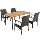 5 Pieces Patio Wicker Cushioned Dining Set with Wood Armrest and Umbrella Hole by DirectDeals
