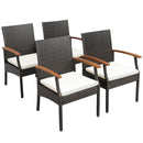 7 Pieces Patio Wicker Cushioned Dining Set with Wood Armrest and Umbrella Hole