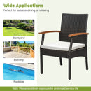 7 Pieces Patio Wicker Cushioned Dining Set with Wood Armrest and Umbrella Hole