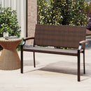 Patio Wicker Loveseat Chair with Acacia Wood Armrests and Metal Frame by LJGDeals