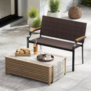 Patio Wicker Loveseat Chair with Acacia Wood Armrests and Metal Frame by LJGDeals